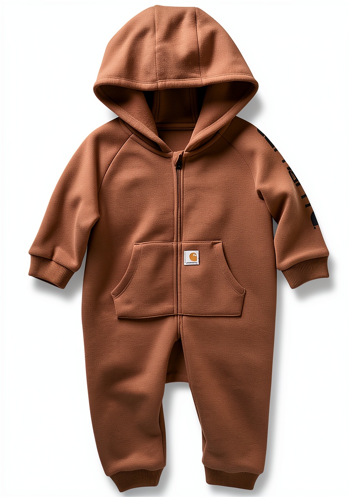 Baby boy wearing Carhartt Baby Boys' Overalls 18 Months Brown Solid in a park setting